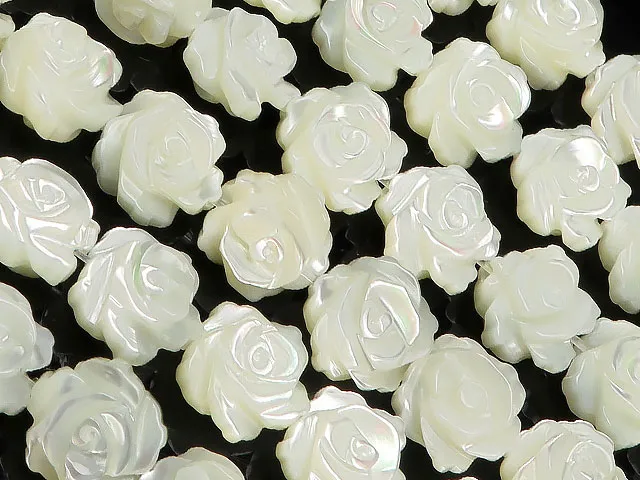 マザーオブパール ホワイト 薔薇彫刻 8mm【1連販売】