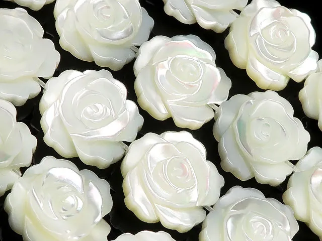 マザーオブパール ホワイト 薔薇彫刻 12mm【1連販売】