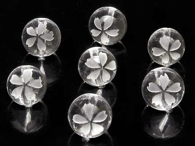 【粒販売】天然水晶 クリスタルクォーツ 桜 彫刻 丸玉 8mm【4粒販売】
