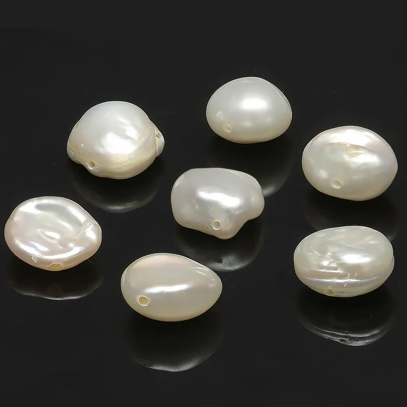 【粒販売】淡水真珠 ホワイトケシパール バロック 9～11mm［クレオ穴］【5粒販売】