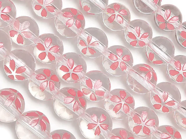 天然水晶 クリスタルクォーツ 桜 ピンク色彫刻 丸玉 8mm【1連販売】