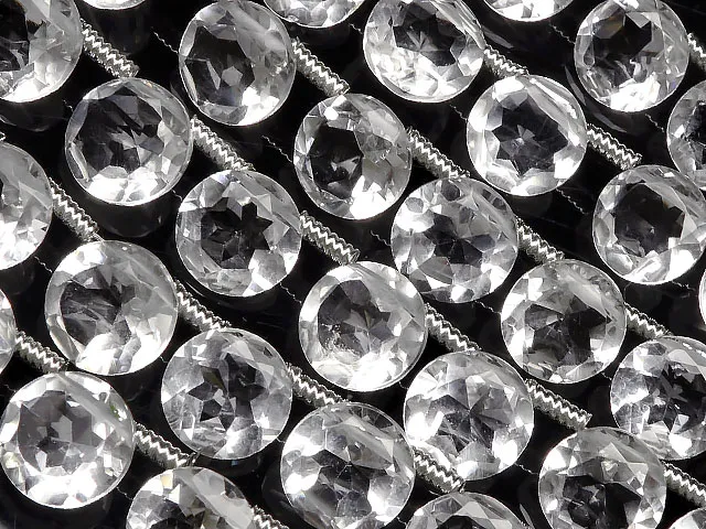 天然水晶 クリスタルクォーツ コインファセットカット 8mm［プレミアムカット］【1連販売】
