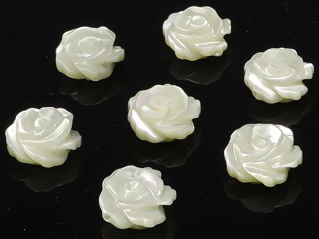 【粒販売】マザーオブパール ホワイト 薔薇彫刻 10×5mm【4粒販売】