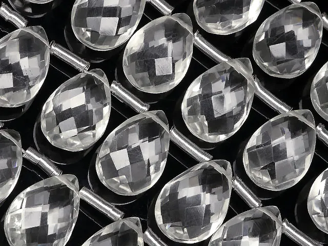 天然水晶 クリスタルクォーツ ペアシェイプブリオレットカット 12×8mm［プレミアムカット］【1連販売】