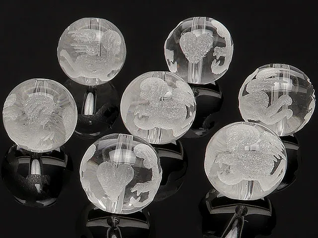 【粒販売】天使+ハート 彫刻 天然水晶 クリスタルクォーツ 丸玉 10mm【4粒販売】