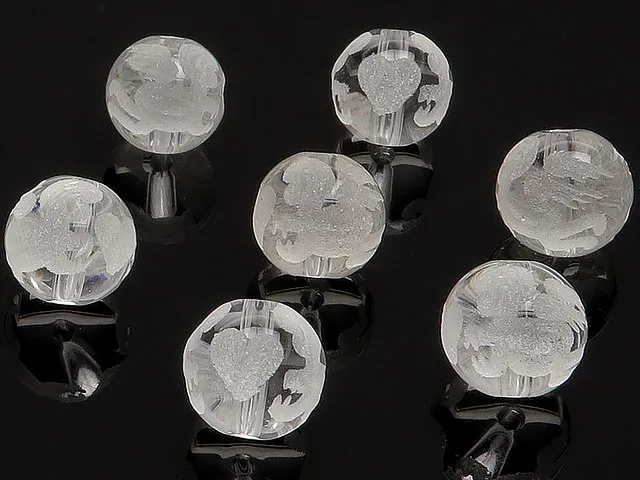 【粒販売】天使+ハート 彫刻 天然水晶 クリスタルクォーツ 丸玉 8mm【4粒販売】