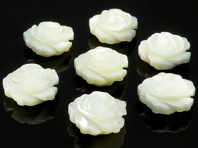 【粒販売】マザーオブパール ホワイト 薔薇彫刻 12×5mm【4粒販売】