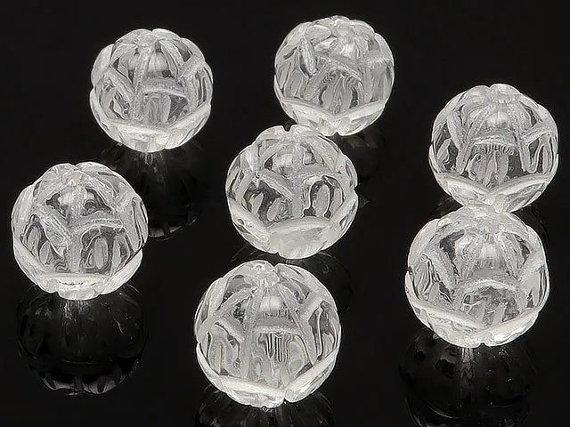 【粒販売】天然水晶 クリスタルクォーツ 丸玉 蓮彫刻 丸玉 10mm【5粒販売】